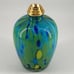 Hand Blown Art Glass Decanter Bottle w/gold brass (?) detail top