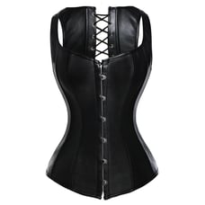 VEGAN LEATHER PLEATHER STEEL BONED LACE UP OVERBUST WAIST CINCHER CORSET BUSTIER