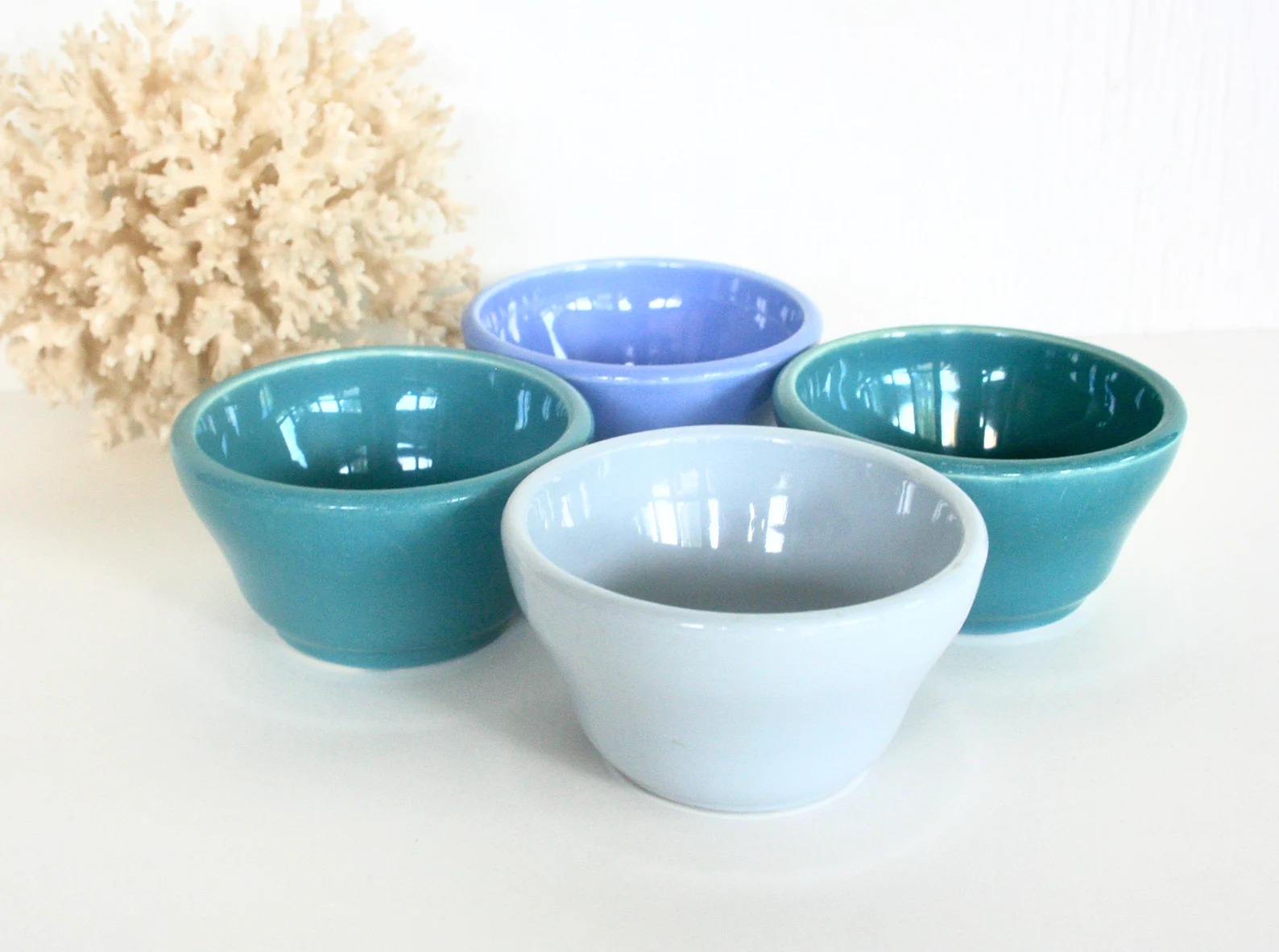 Vintage restaurant ware fruit bowls cup Sunset Ware Buffalo China Lune blue teal