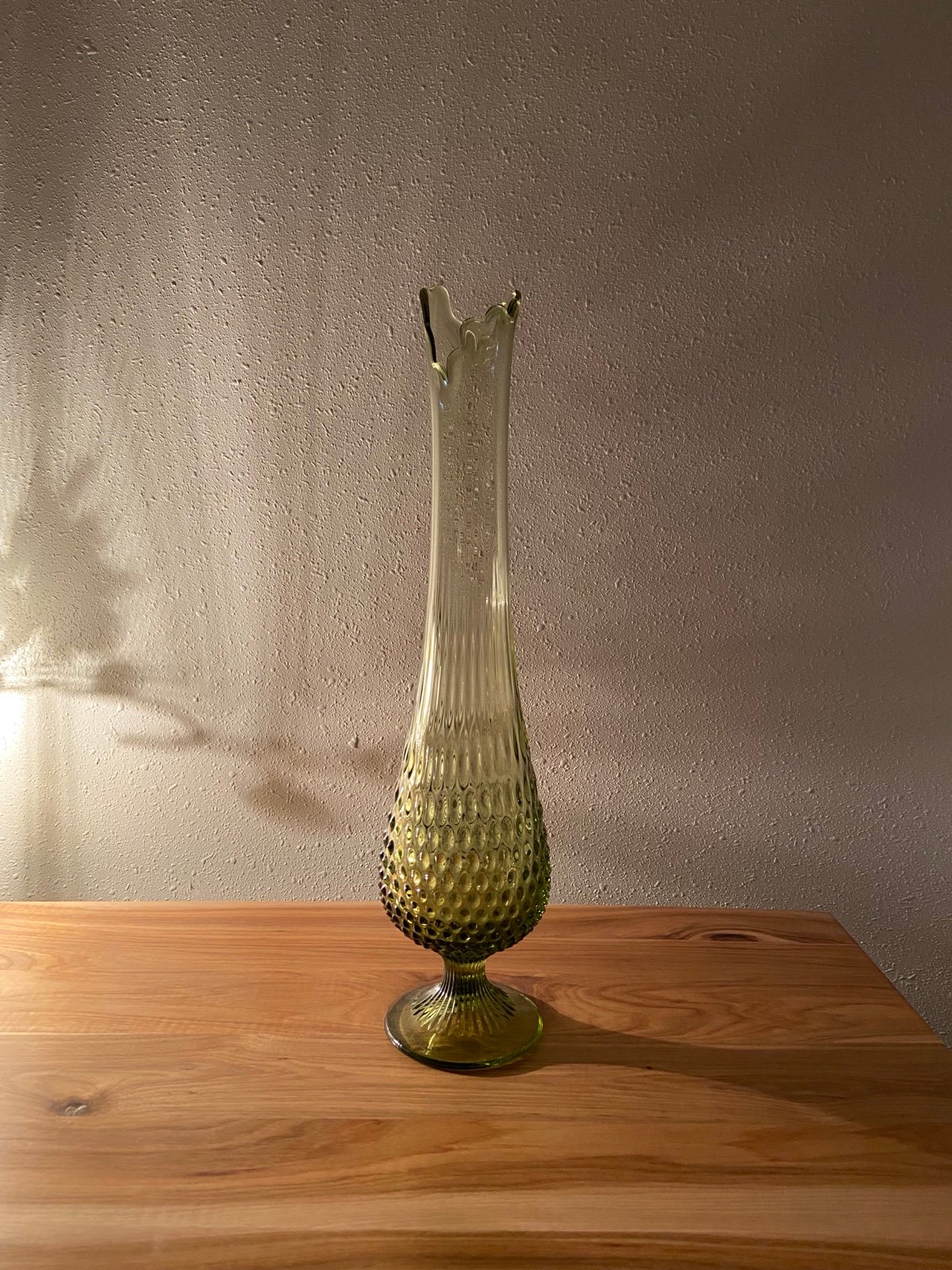 Vintage Fenton Green Hobnail Swung Vase MCM