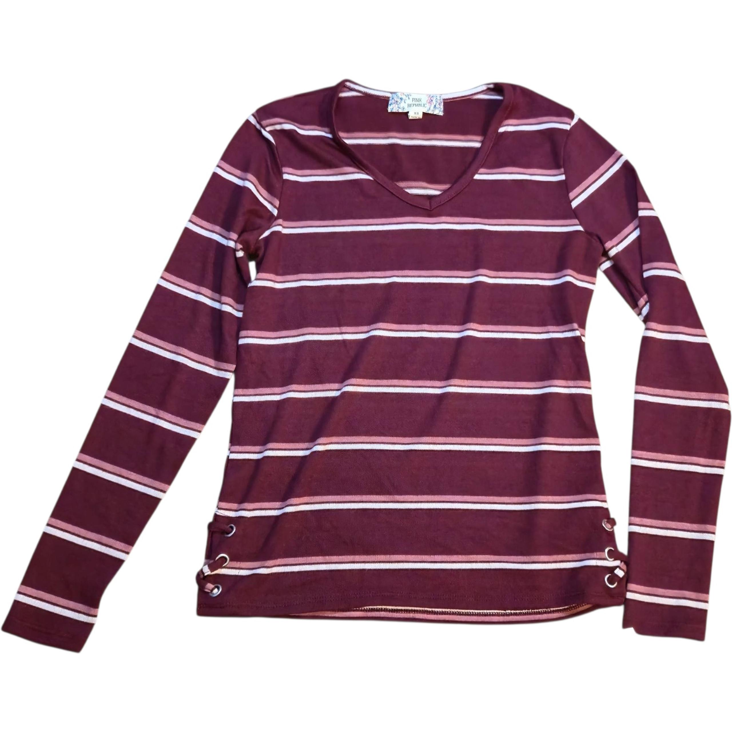 Pink Republic XS Red Striped Long Sleeve Top Side Grommet Detail NWT