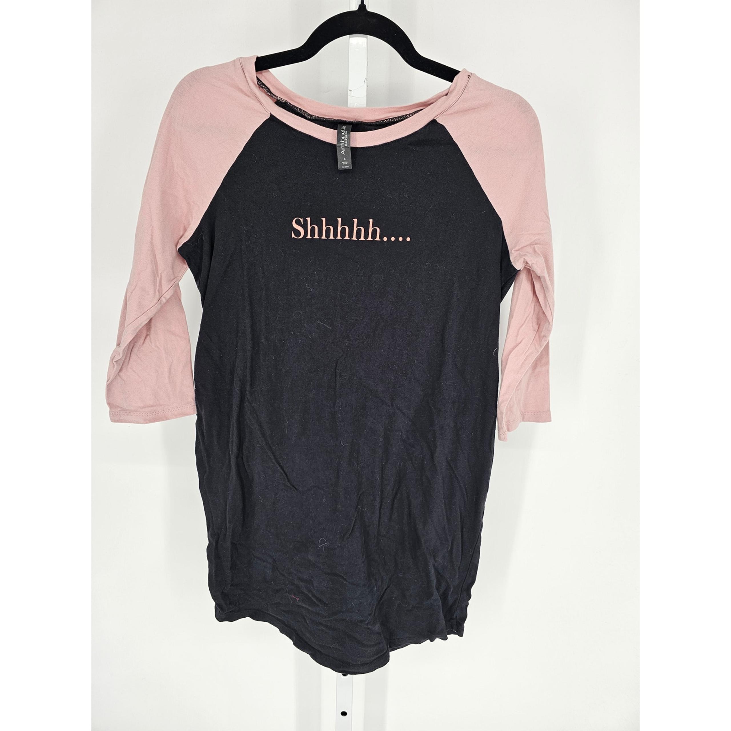 Ambrielle Womens Sz S 3/4 Sleeve Sleepshirt Nightgown Black Pink Shhhh