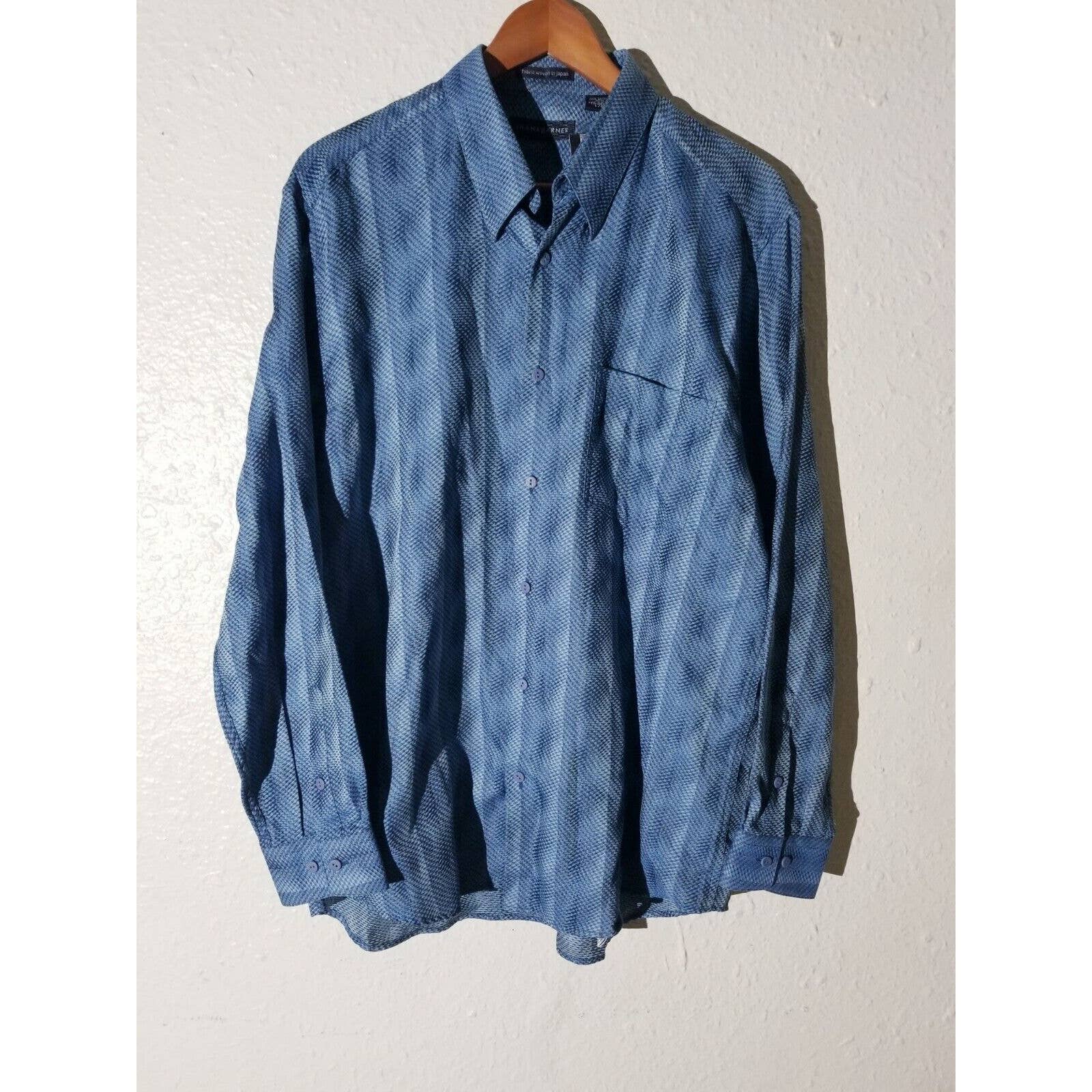 RARE NWT JHANE BARNES 3D FRACTAL Geometric Blue Waves Cotton Shirt L Large Japan