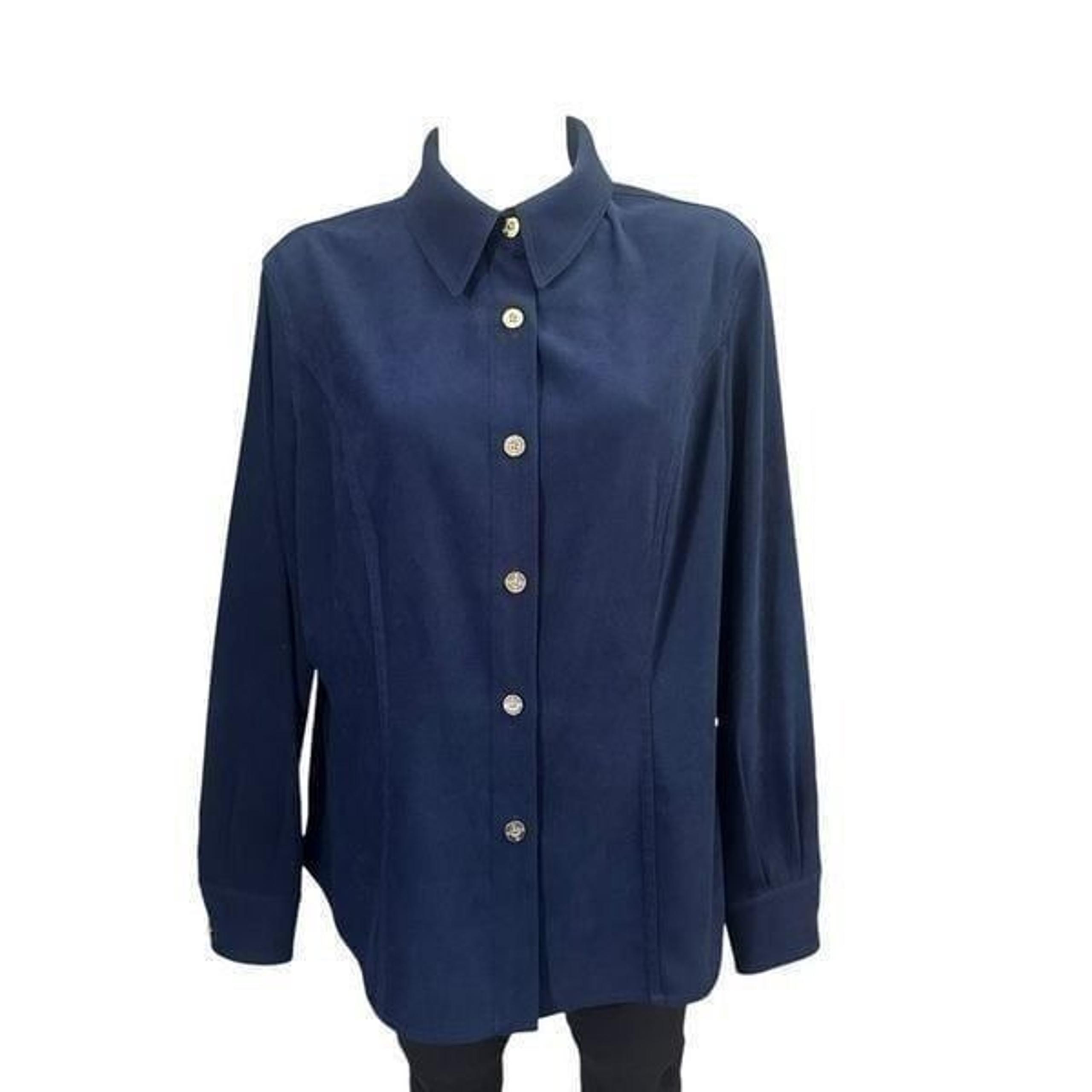 St. John Sport Navy Blue Button Down Collared Shirt Large Gold Embossed Logo