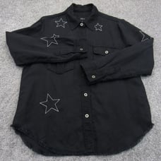 Rails Women's Button-Up Shirt Jacket Small Black Loren Embroidered Stars Linen