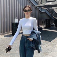 Korean style slim fit all-match inner wear long sleeve top for women