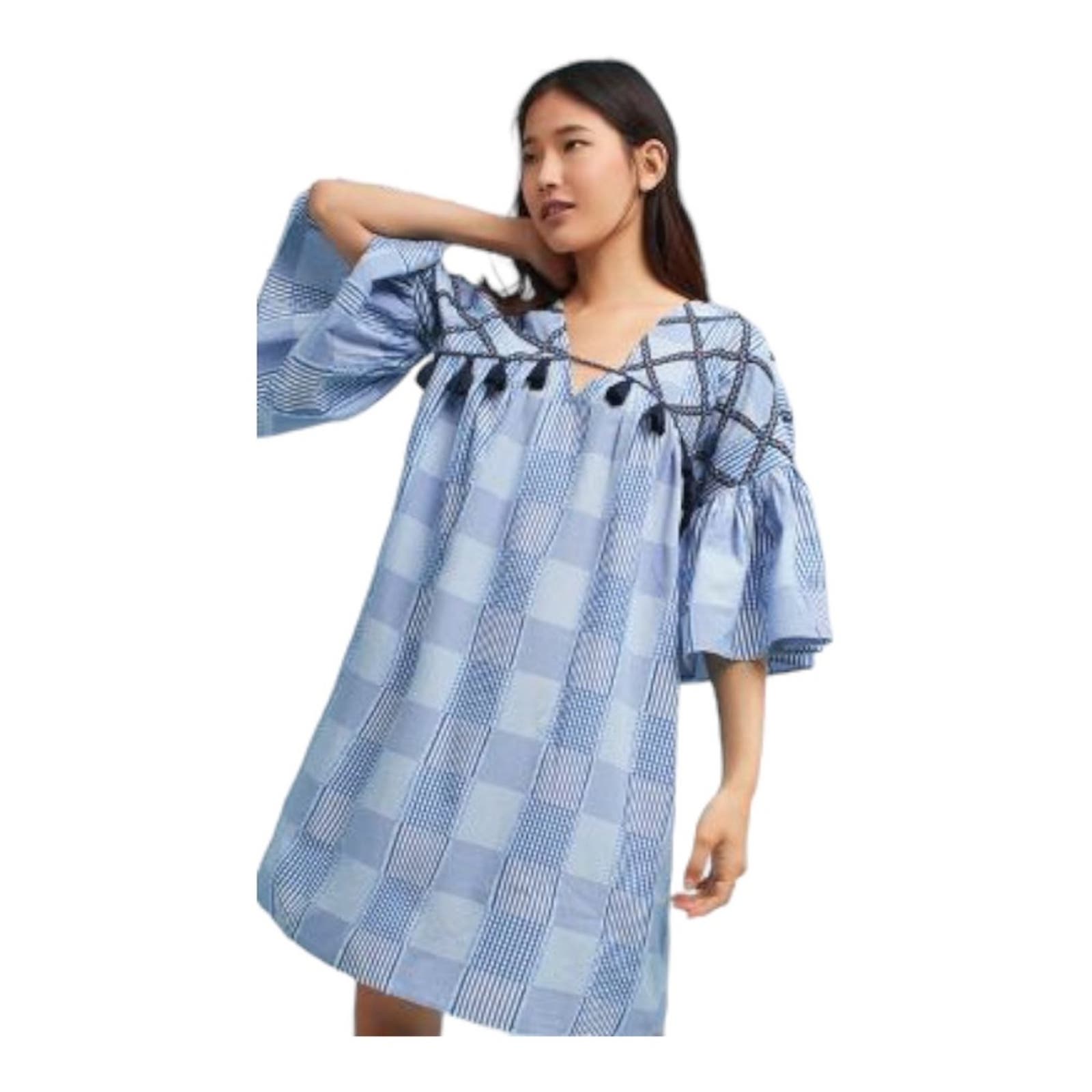 Anthropologie Maeve Tatum Embroidered Tunic Dress V Neck Tassel Loose Pullover M