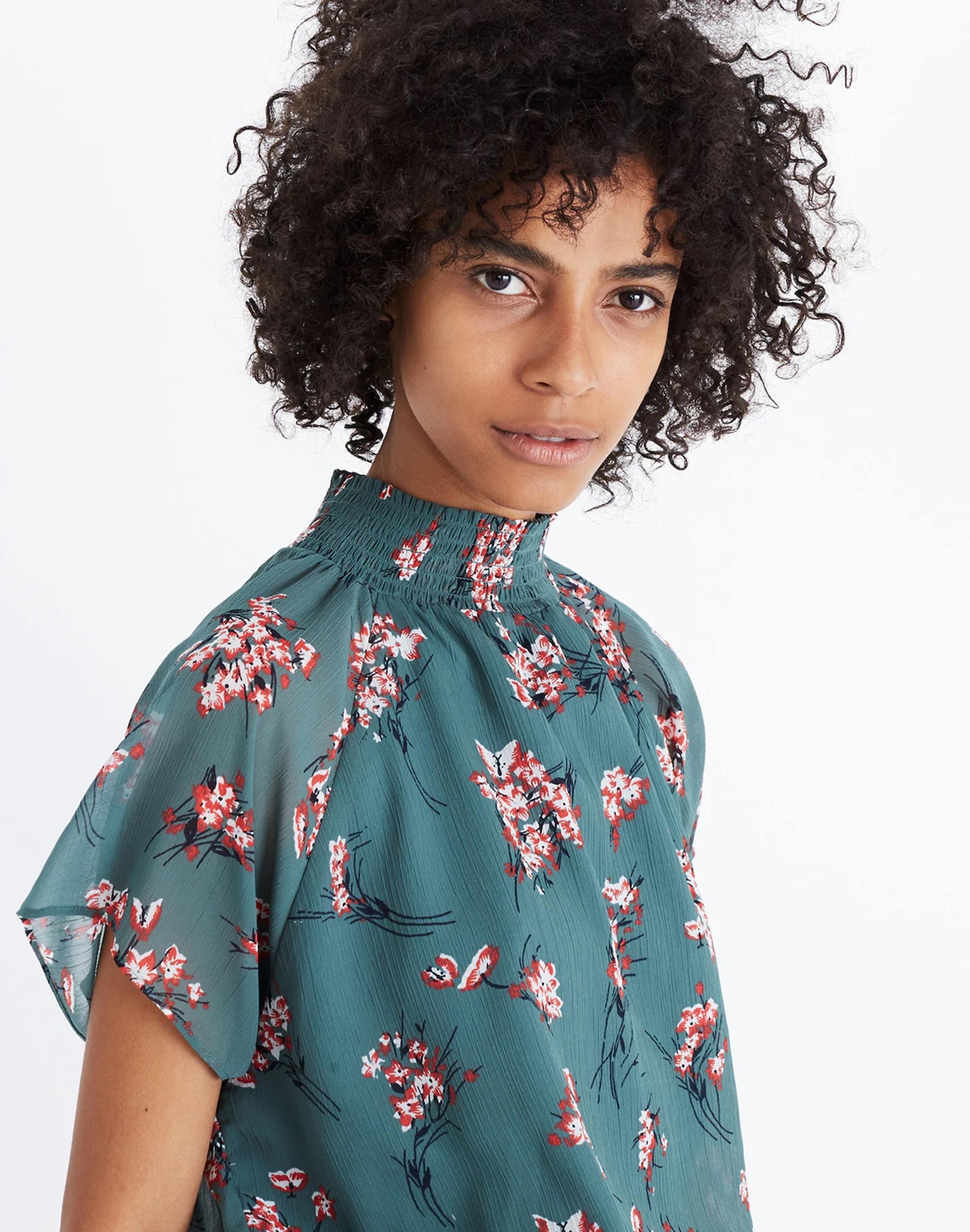 Madewell Green Mockneck Top in Butterfly Garden