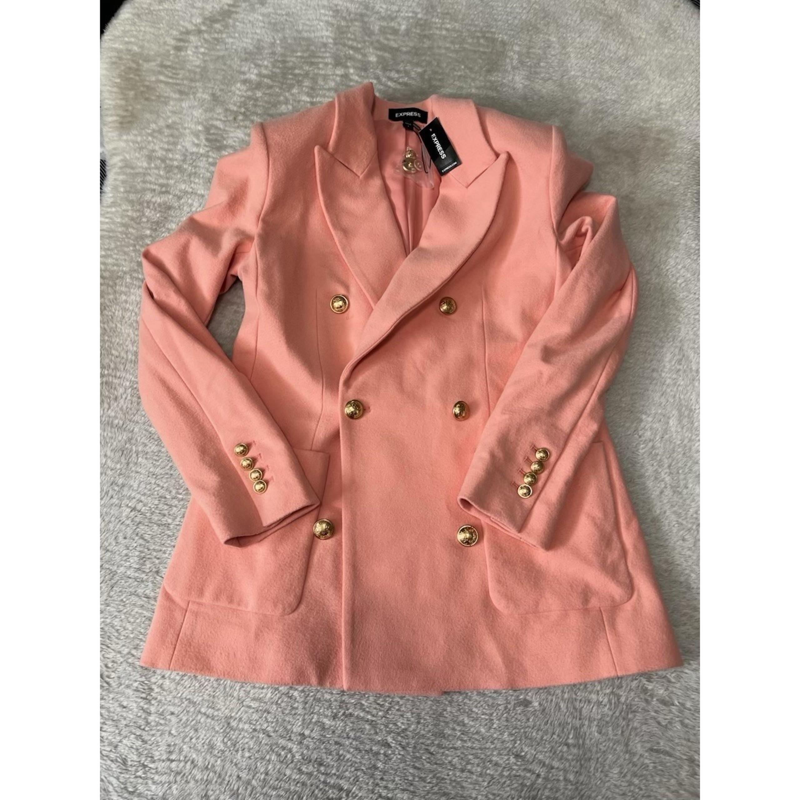 New Express Womens Pink Double Breast Peacoat Size Small Gold Button NWT
