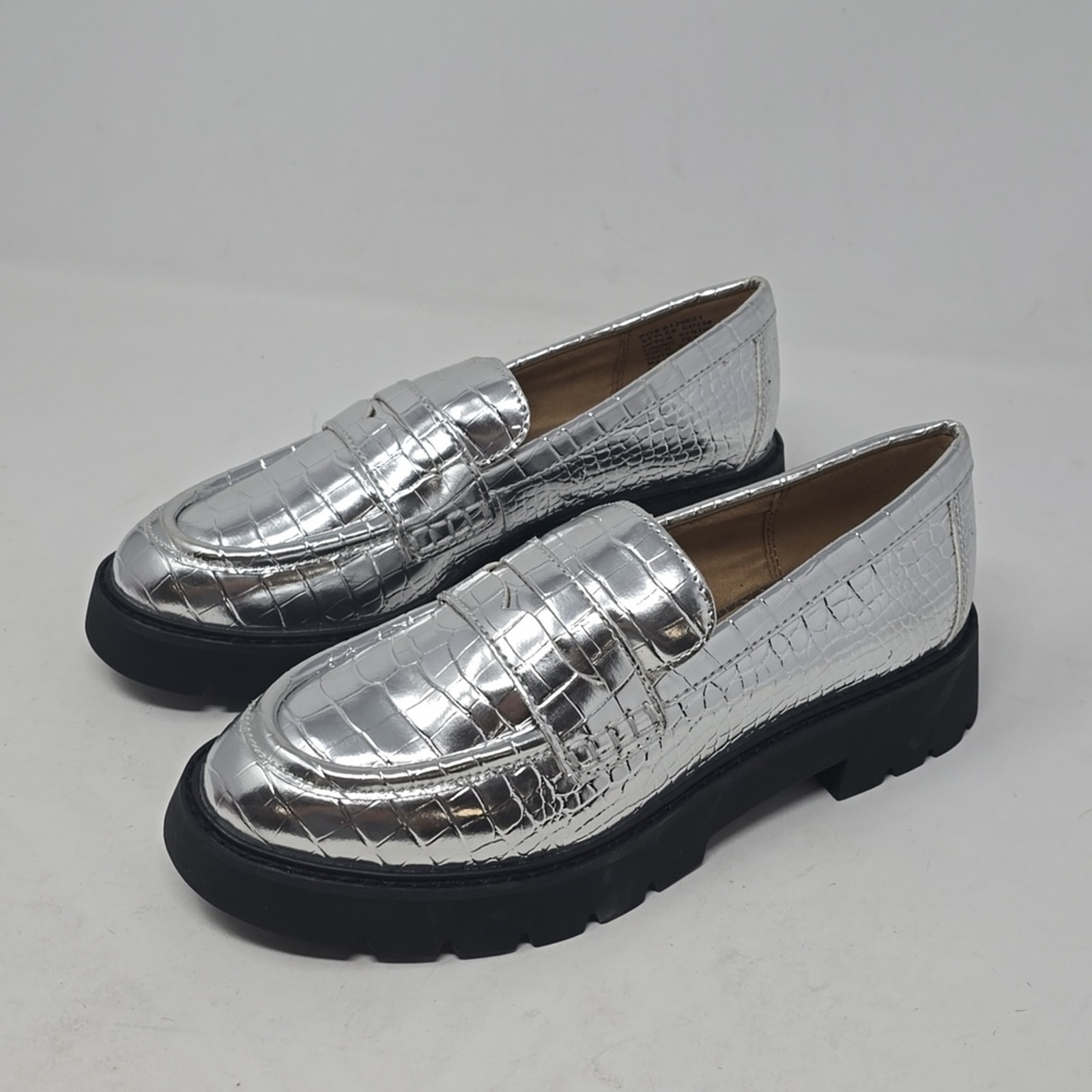 J. Crew Winona Lugsole Penny Loafers in Metallic Leather Women's Size 6