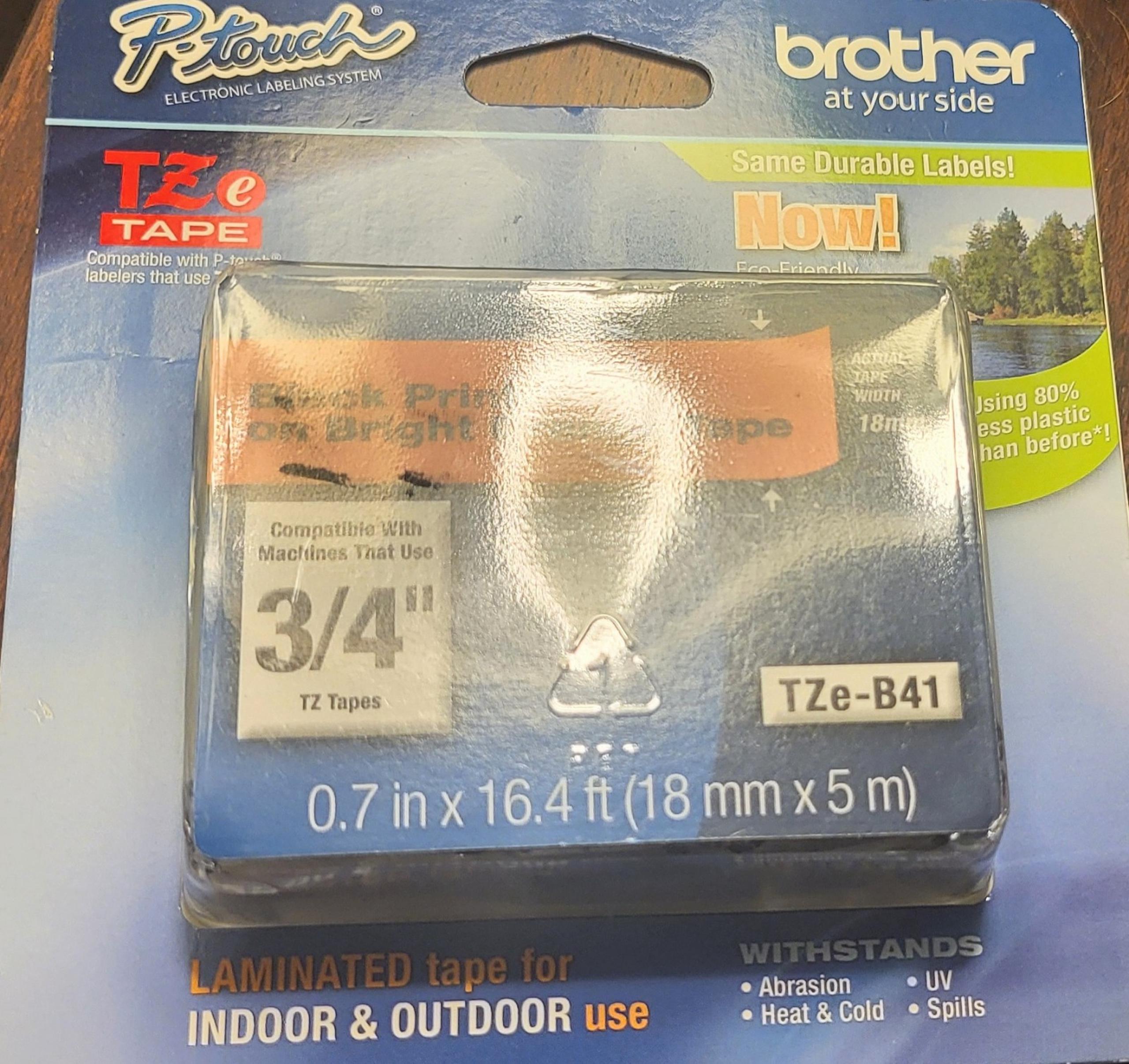 Brother P-Touch TZE-B41 Laminated Tape Black Print On Bright Orange tape