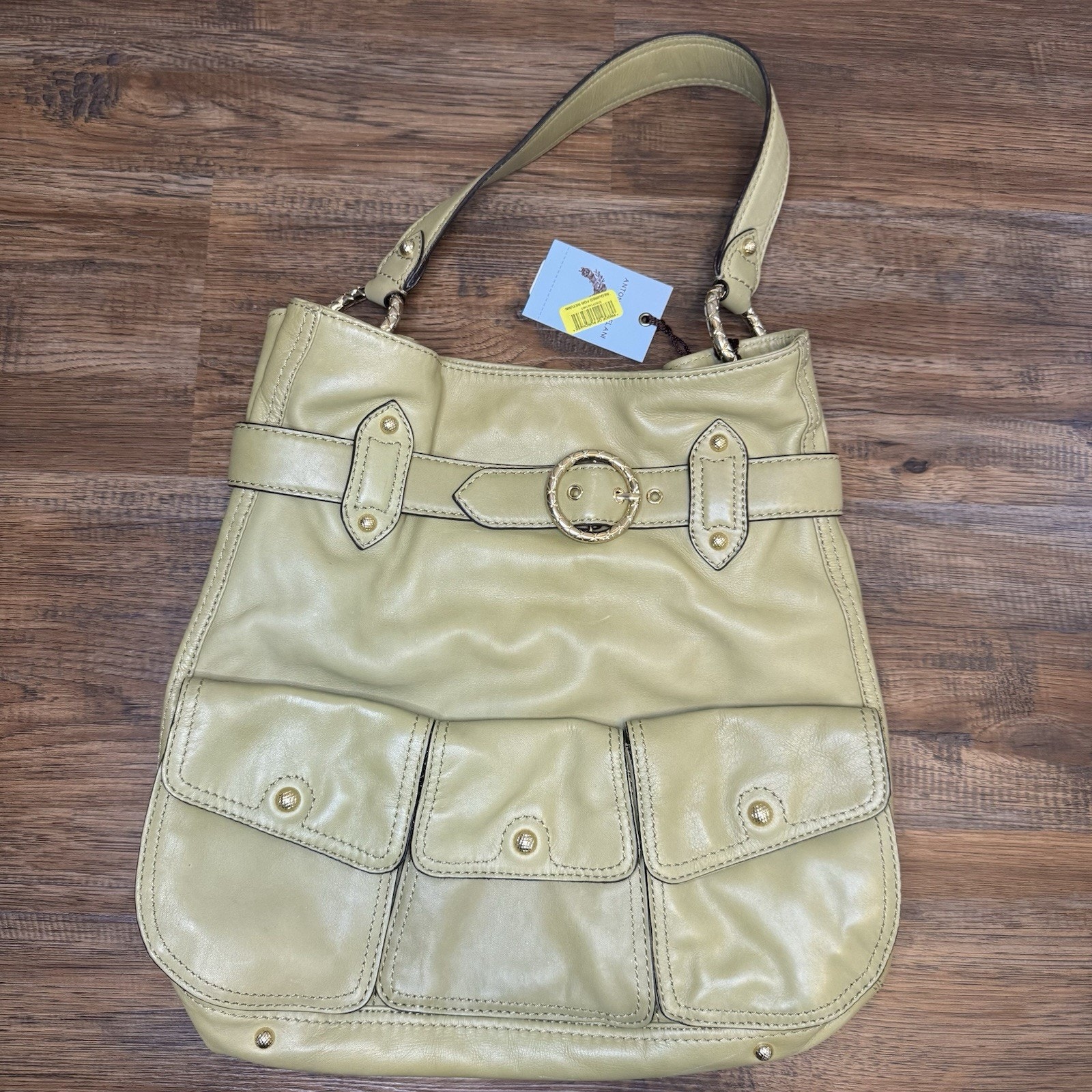 Antonio Melani Olive Green Large Unique Shoulder Bag Leather Purse