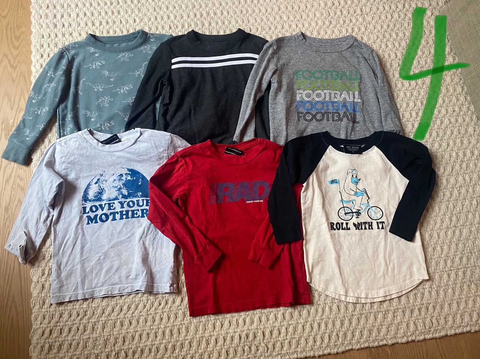 Boys long sleeve soft tees size 4