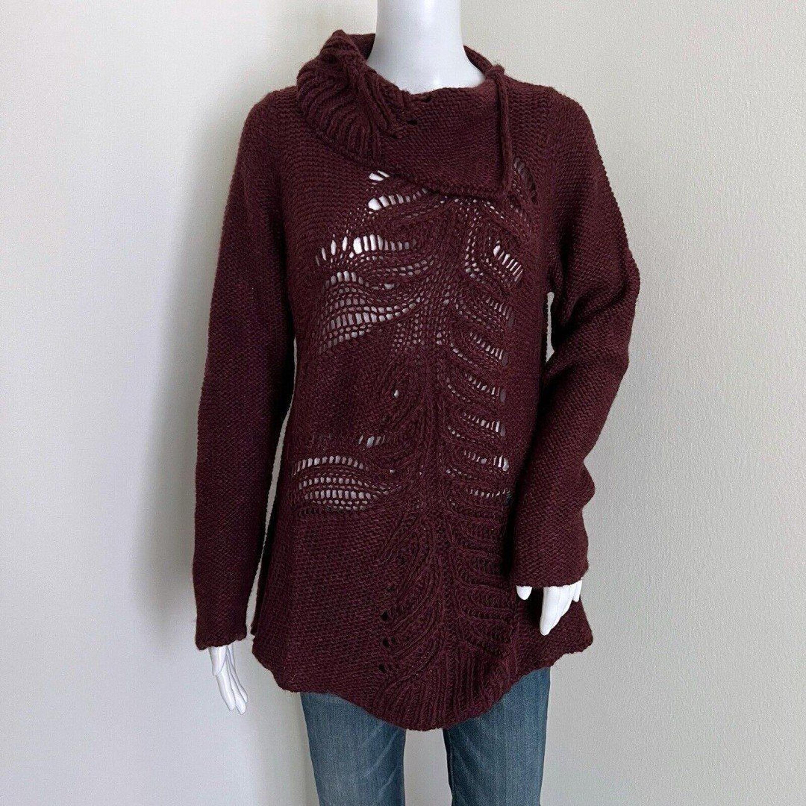 Moth Anthropologie Women's Hadley Pointelle Sweater Size M Merlot Cowl Neck