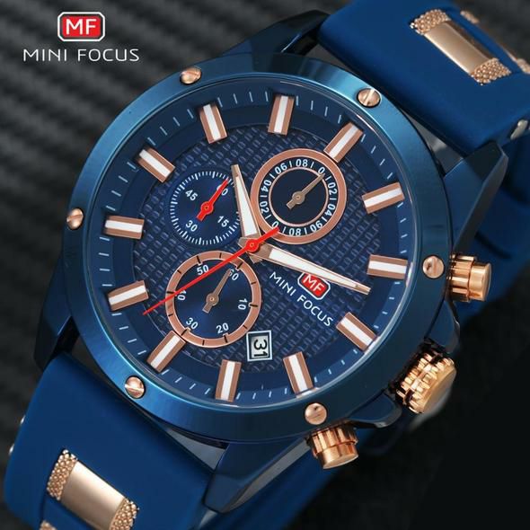 Luxury Men Watch Blue Gold Accent Watch