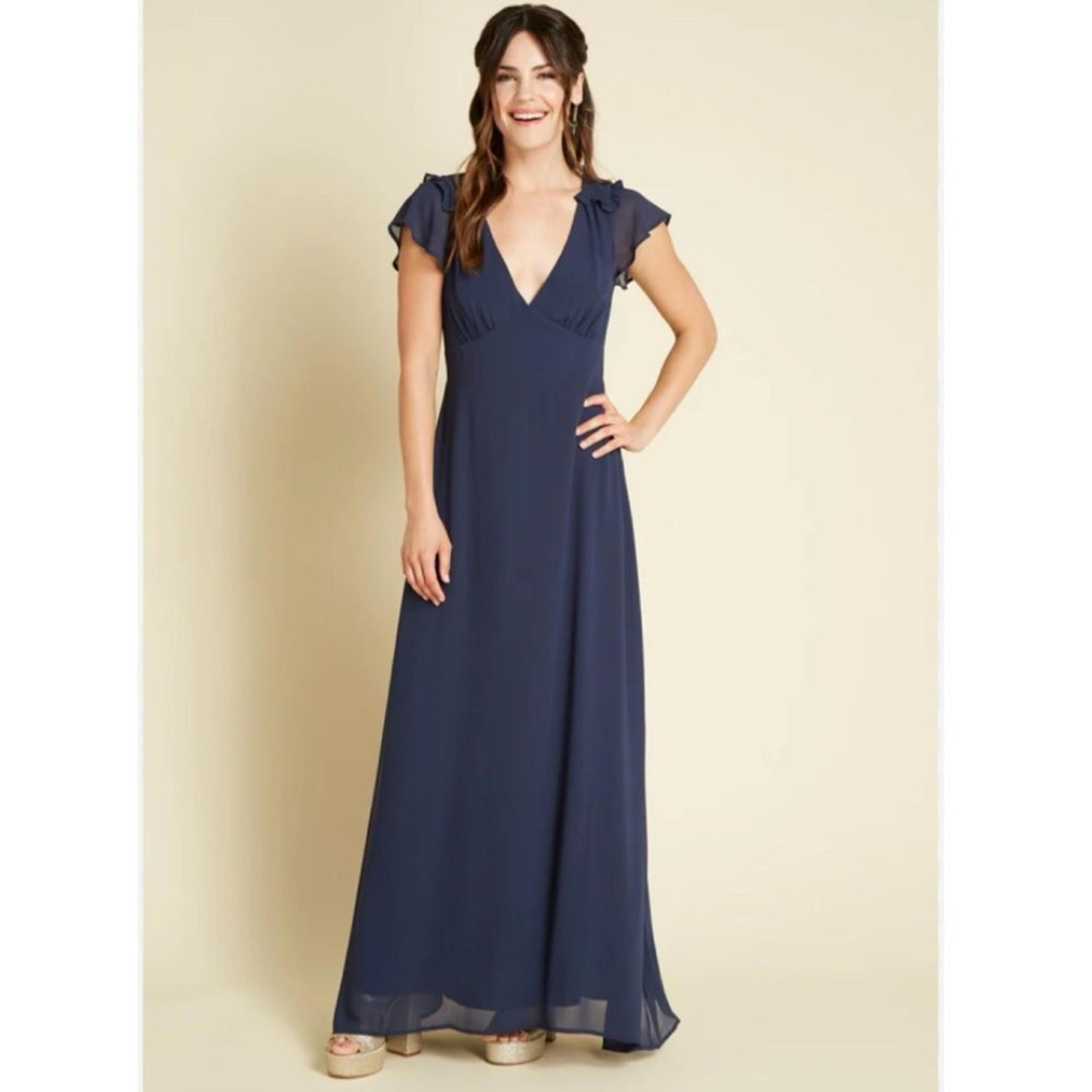 ModCloth You're Flowing Places Long Dress Navy Flutter sleeves