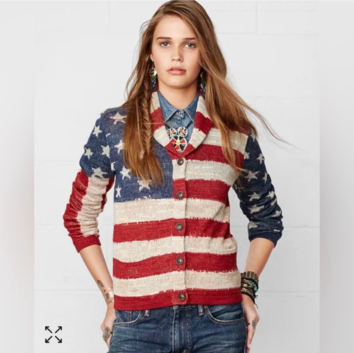 Denim & Supply Ralph Lauren American Flag-Print Cardigan, Sz L