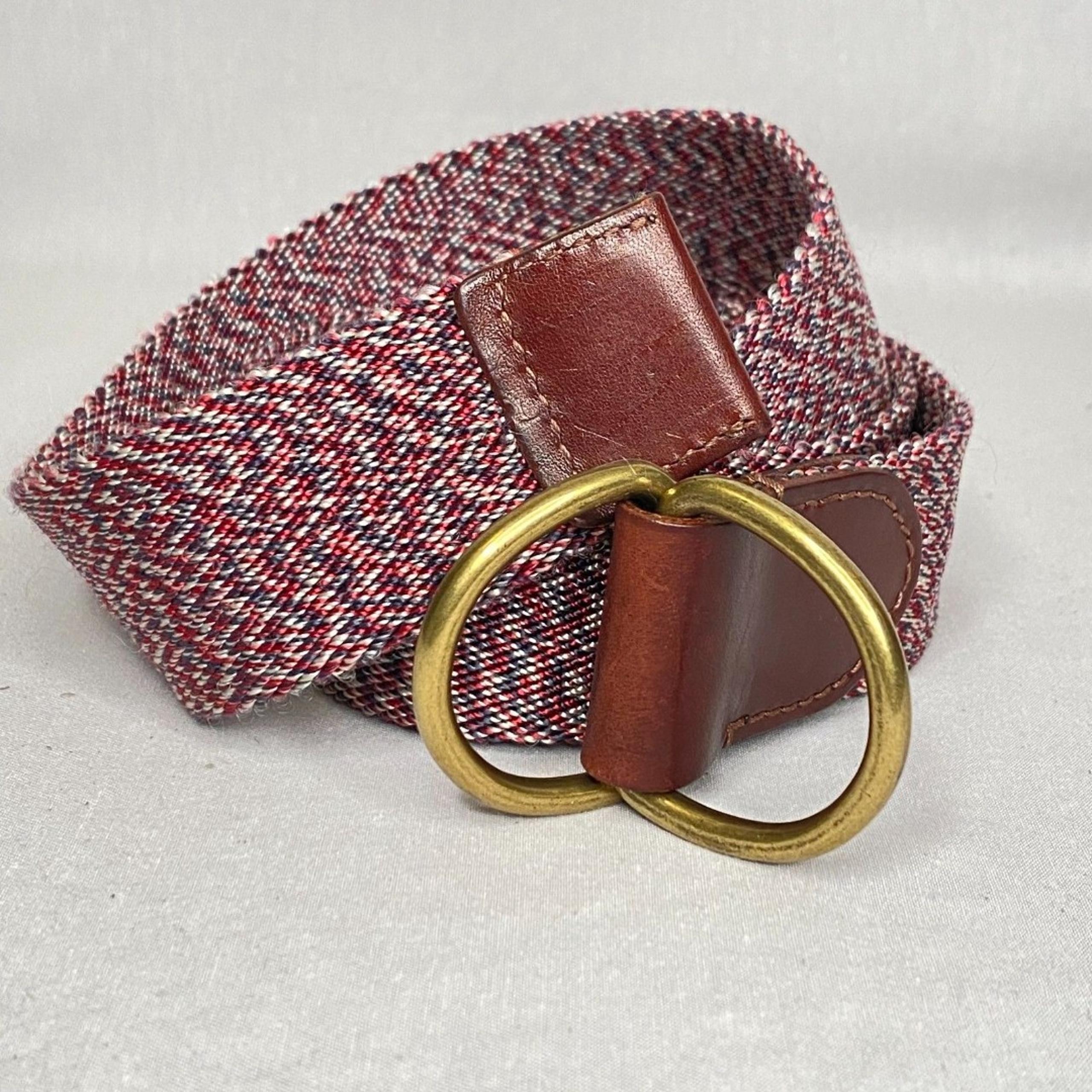 Gap Canvas Belt Medium Waist Red White Blue Speckled Strap Brown Leather Ends
