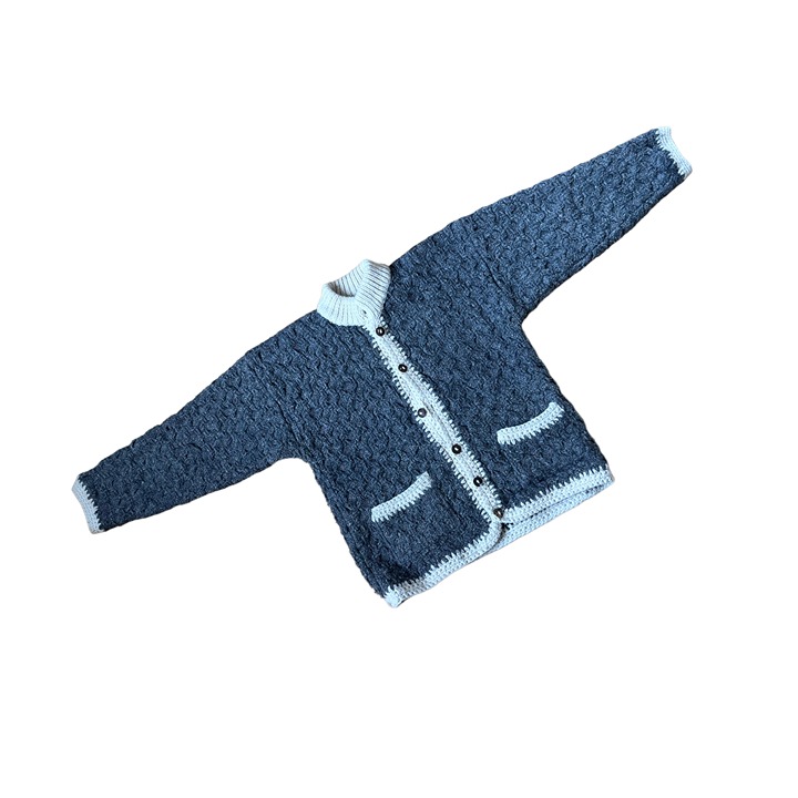 Vintage CCH Imports 100% Wool Gray Cardigan Handmade in Ecuador Mock Neck