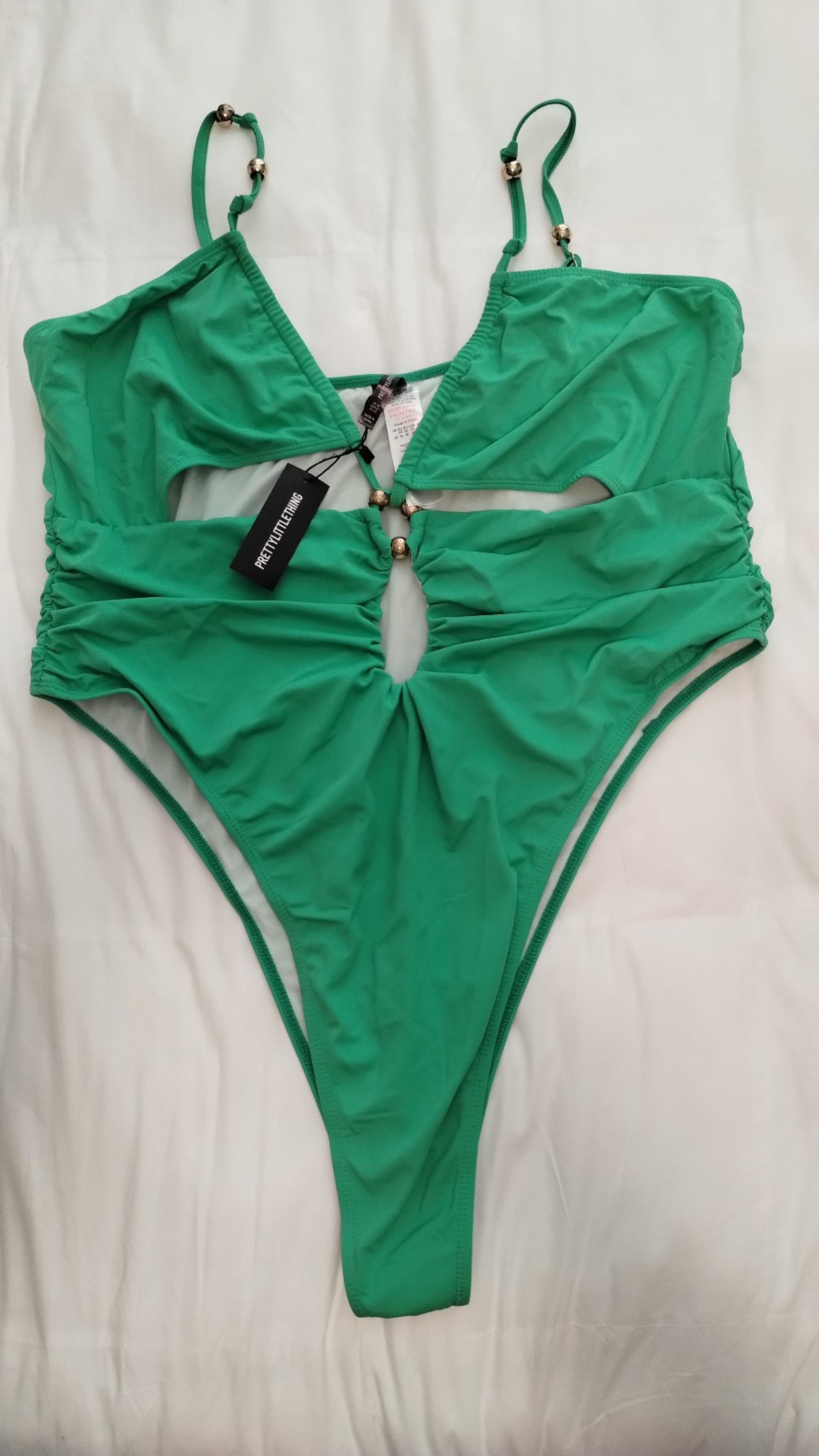 Size 16 PrettyLittleThing Bright green bead cut out one piece sexy swimsuit