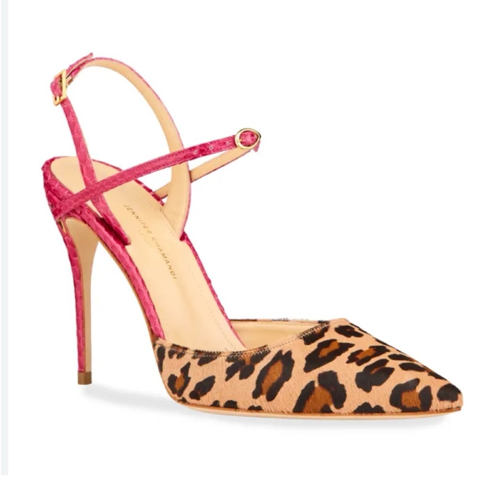 Jennifer Chamandi Vittorio leopard snakeskin sling backs size 38.5