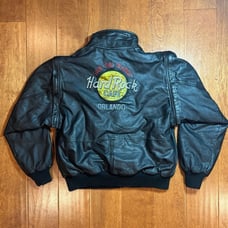 Vintage 90s Hard Rock Cafe Leather Bomber Jacket