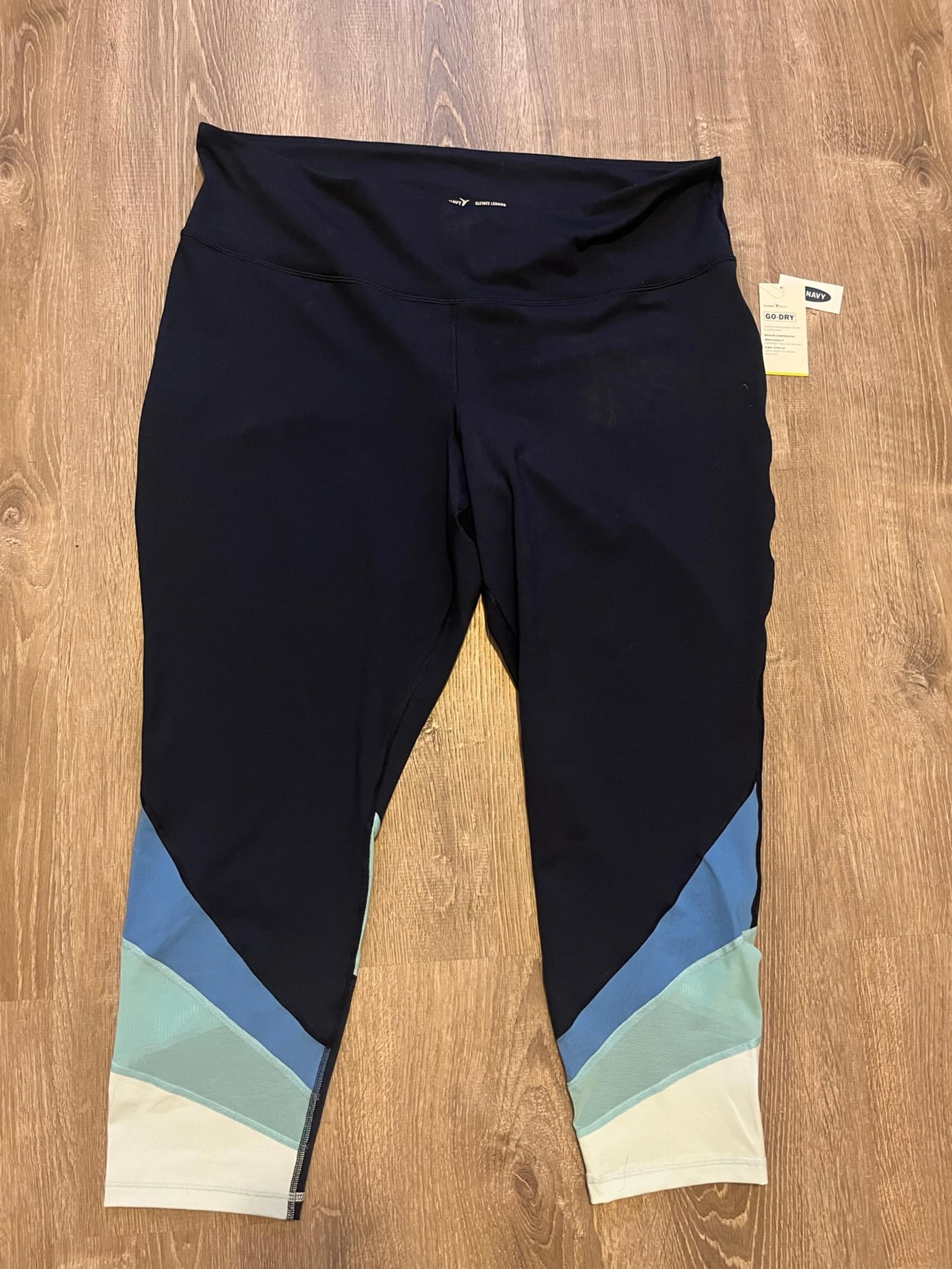 Old Navy Active Elevate Leggings Go Dry Womens 3X NWT Blue Activewear 24” Inseam