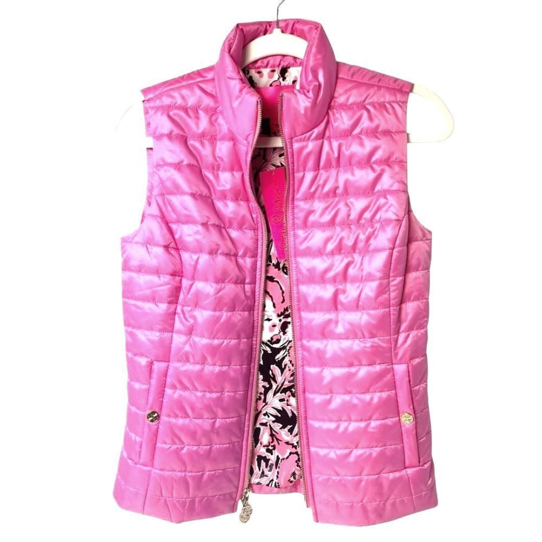 Lilly Pulitzer Elyn Puffer Vest 60th Anniversary Print Pink Size XS NWT