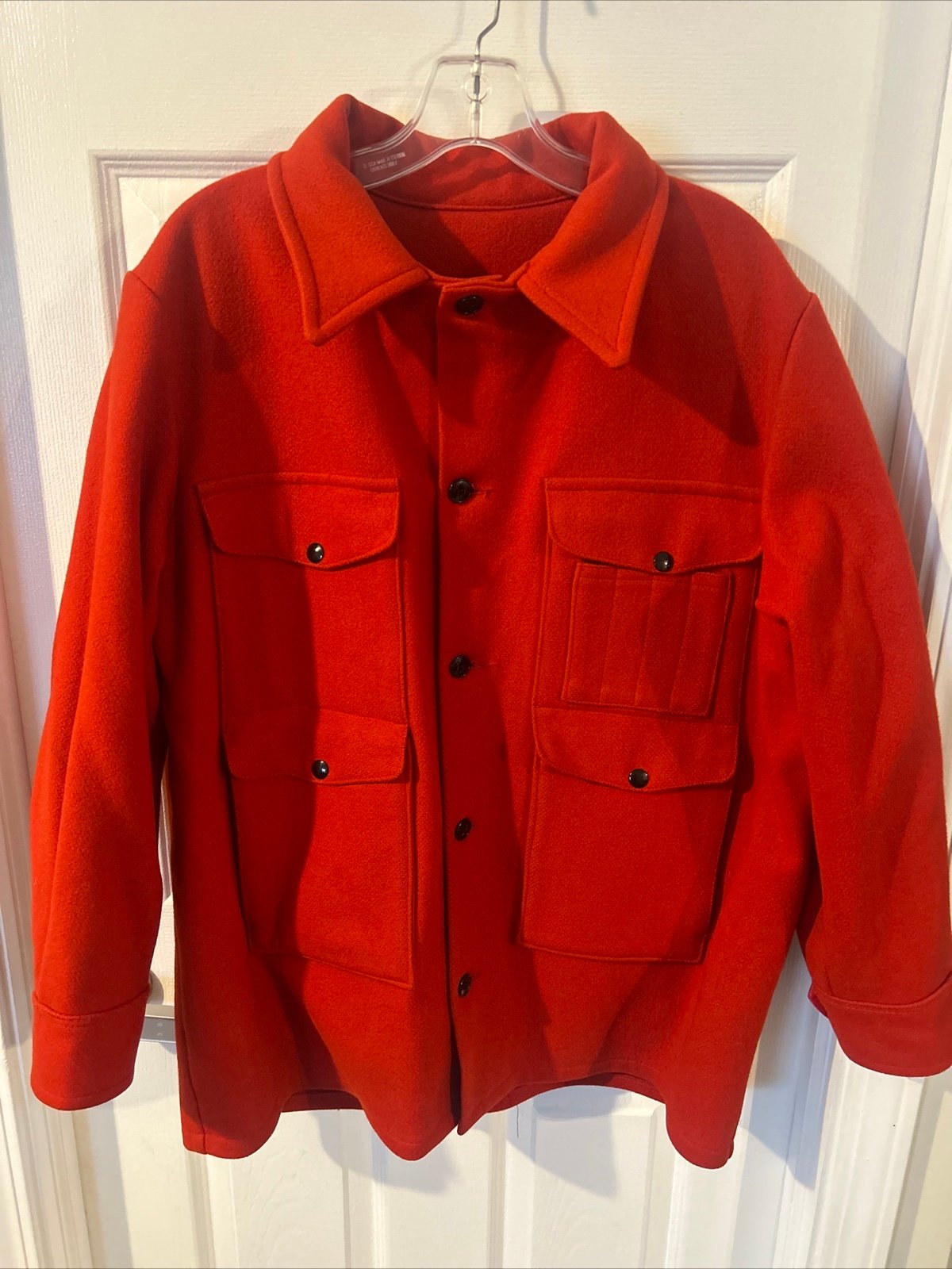 Vtg 60 HUDSON'S BAY Canada Red Wool Cruiser Hunting Jacket L Map Pocket