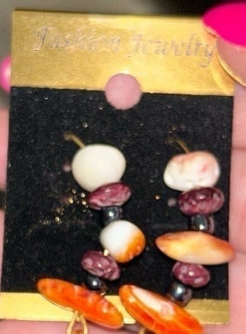 Orange & Purple Spiny Oyster Shell beads on 10k gp hoops