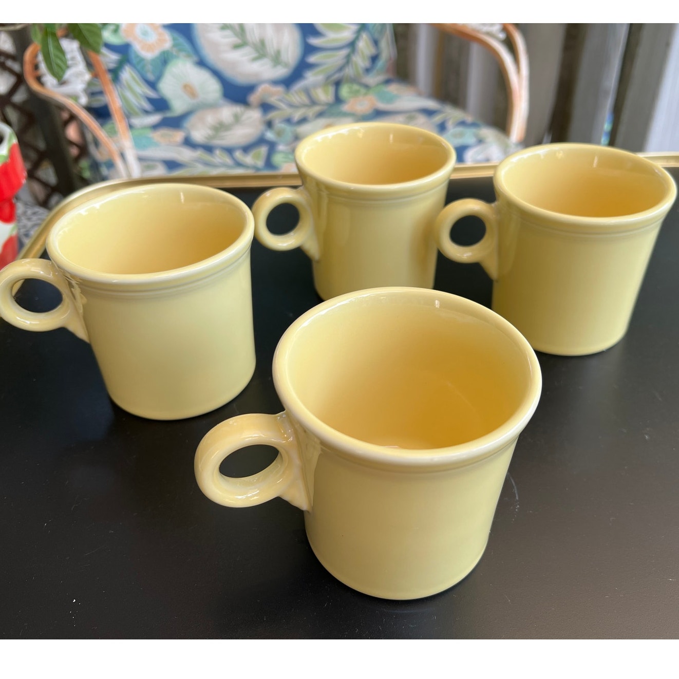 Fiestaware Set of Four (4) Pale Yellow Coffee Mugs Tom Jerry Ring Handle