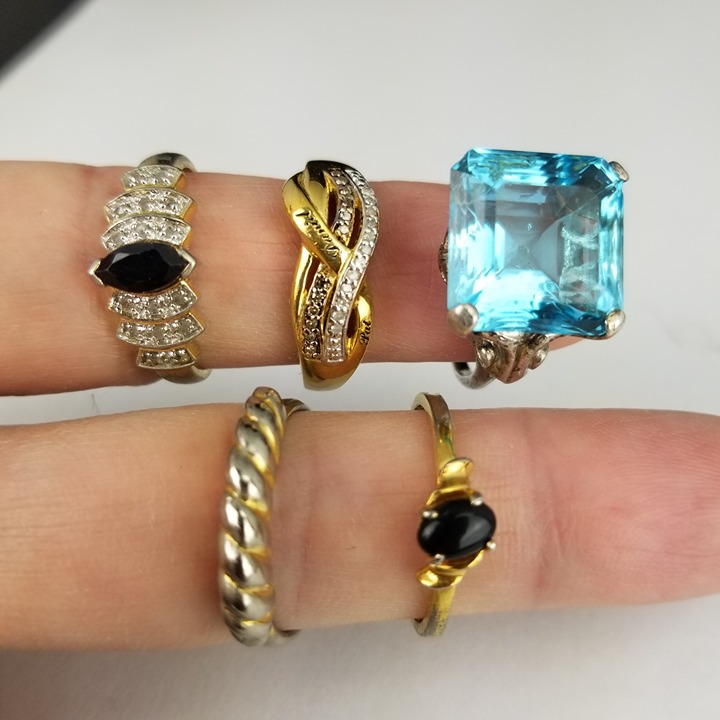 x5 RING LOT womens vintage gold over STERLING 925 aquamarine estate ALL SIZE 9
