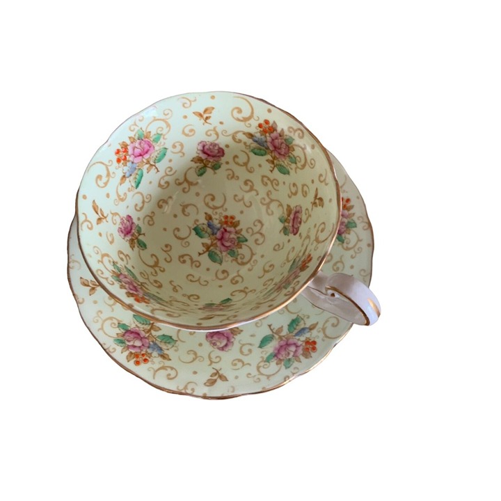 Vintage Victoria C & E Bone China English Rose Teacup & Saucer Chintz England