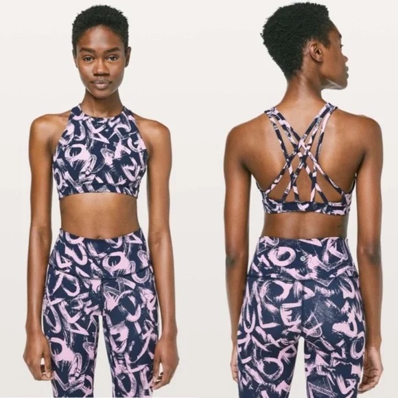 Lululemon Free To Be Serene Bra *High Neck Graffiti Pop Antoinette True Navy