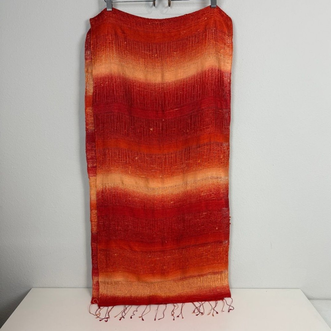 Artisan Hand-woven Silk Scarf Red Orange 18x80