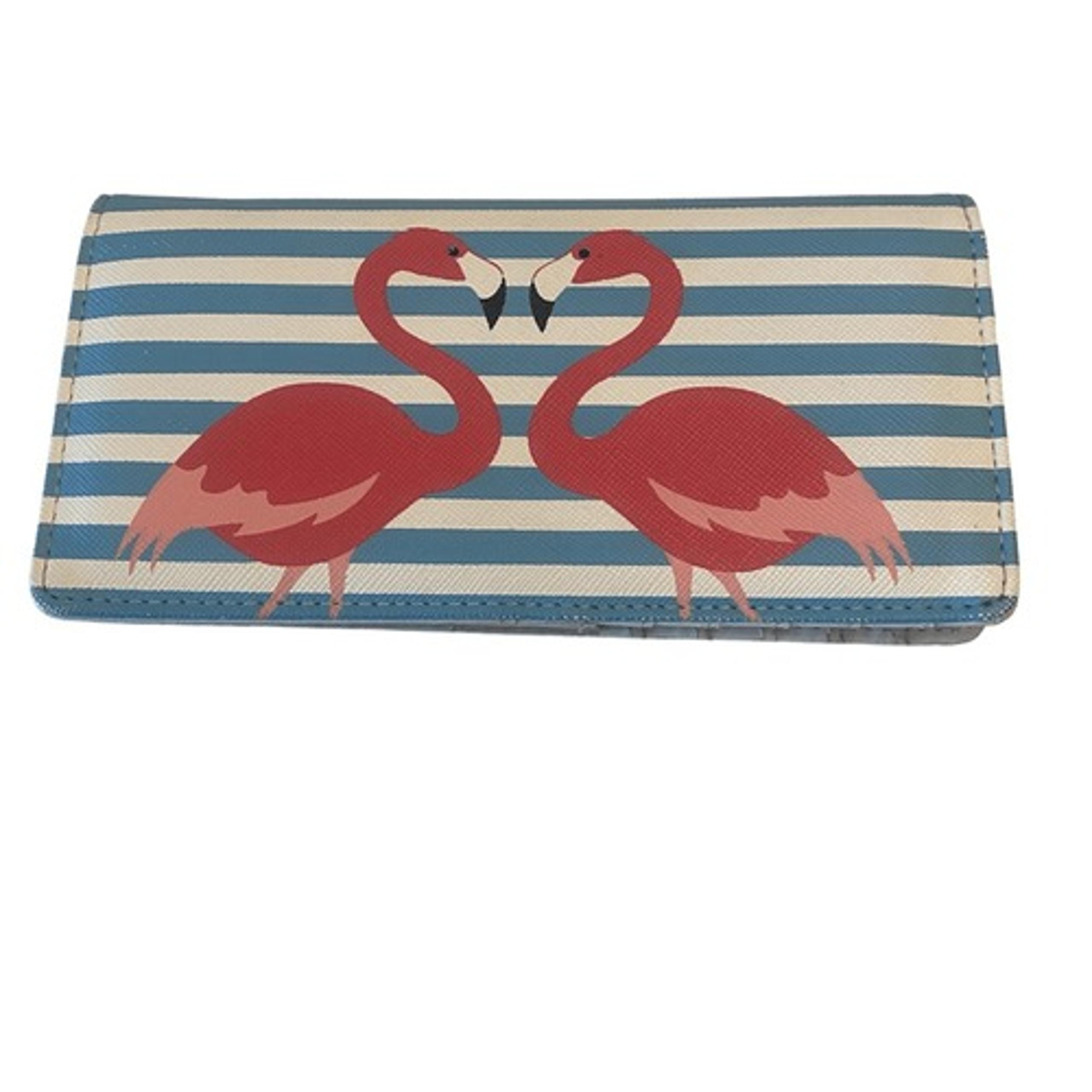 Pink Flamingo Blue and White Striped Bi-Fold Wallet - Brand Q