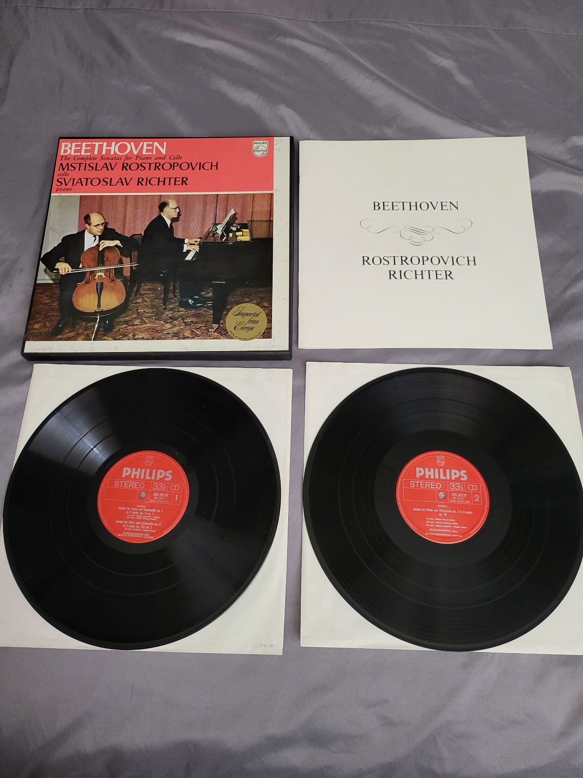 Beethoven Complete Cello Sonatas Rostropovich Richter 2 LP Philips 835 182/83 AY