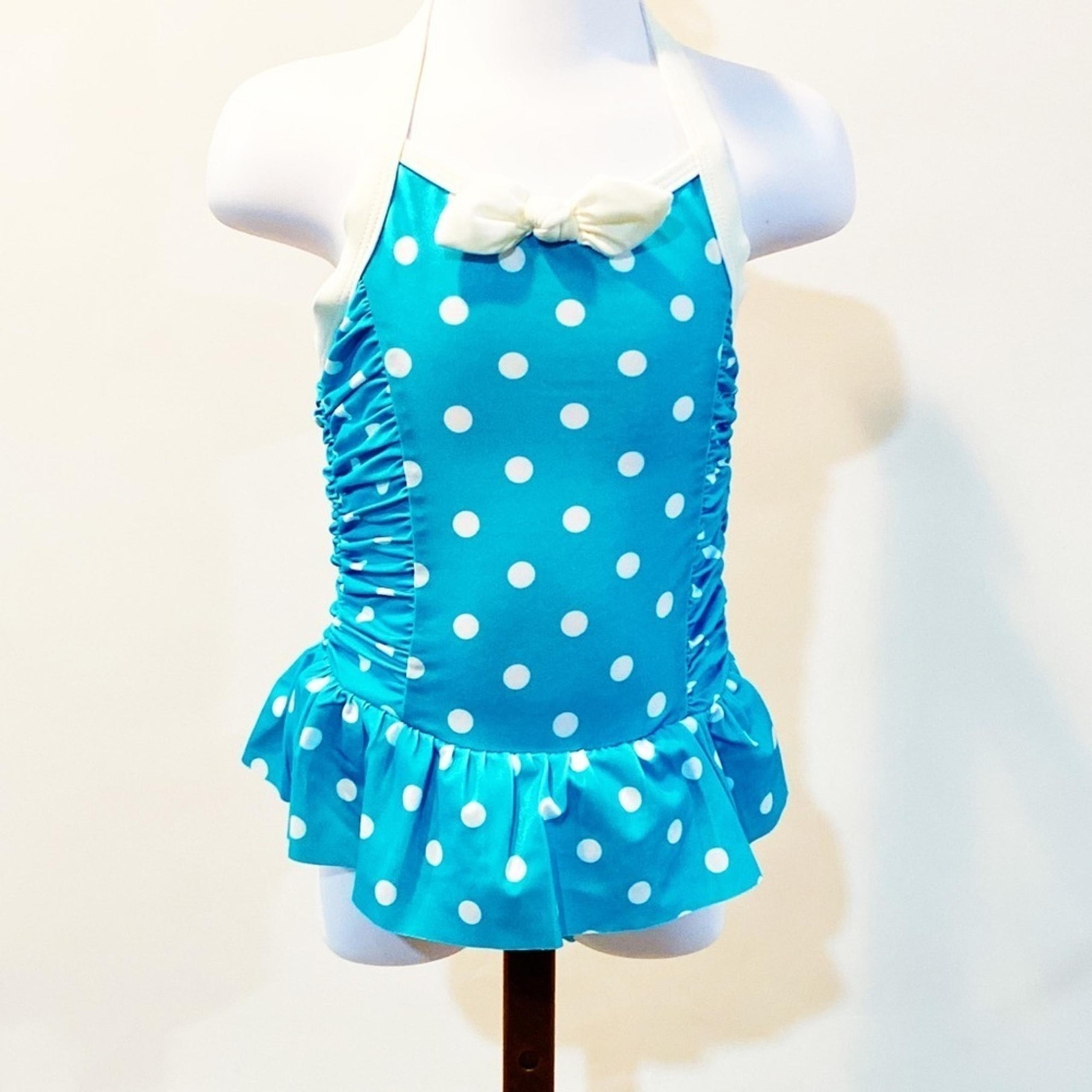 Toddler girl Gymboree blue and white  polka dot one piece swimsuit size 2T