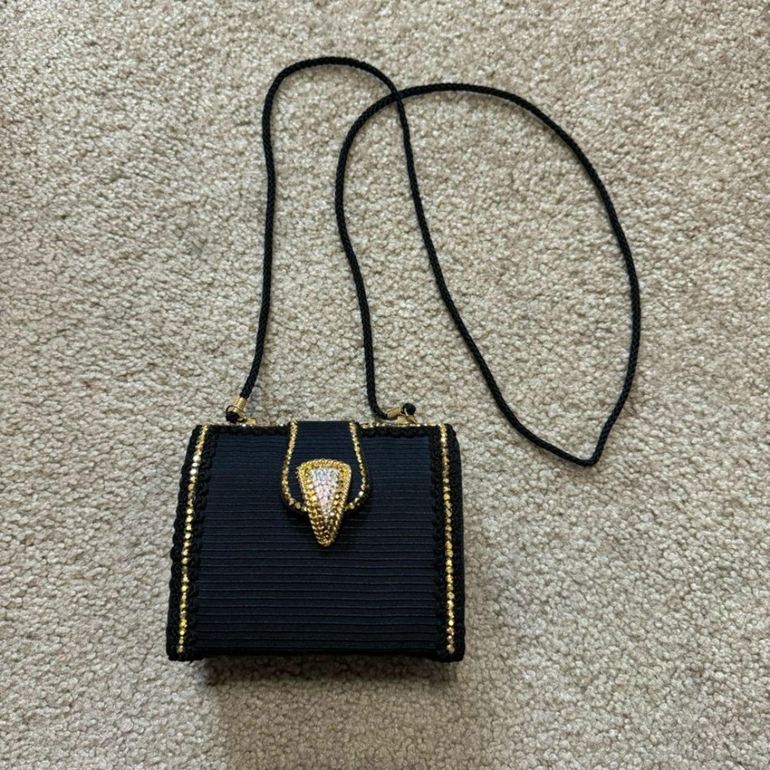 Vintage Letty black and gold embellished glam mini crossbody evening bag