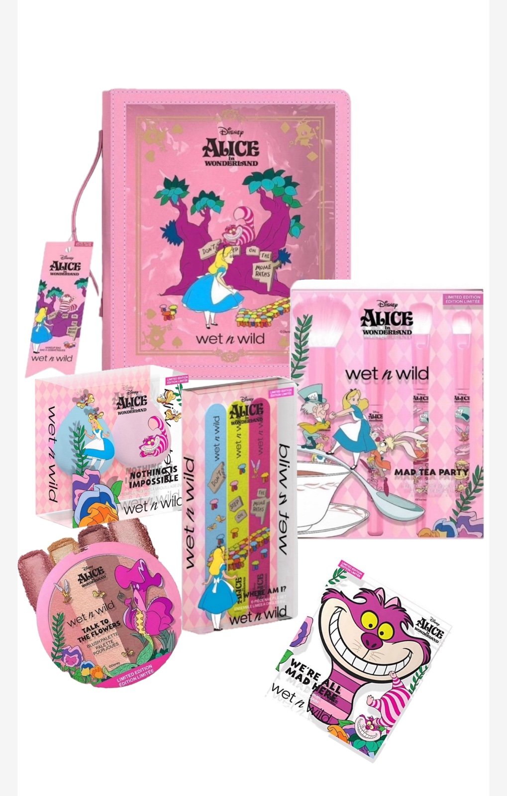 Beauty Wet n Wild Alice in Wonderland Makeup Bag & Brush set & Sponge & Blush