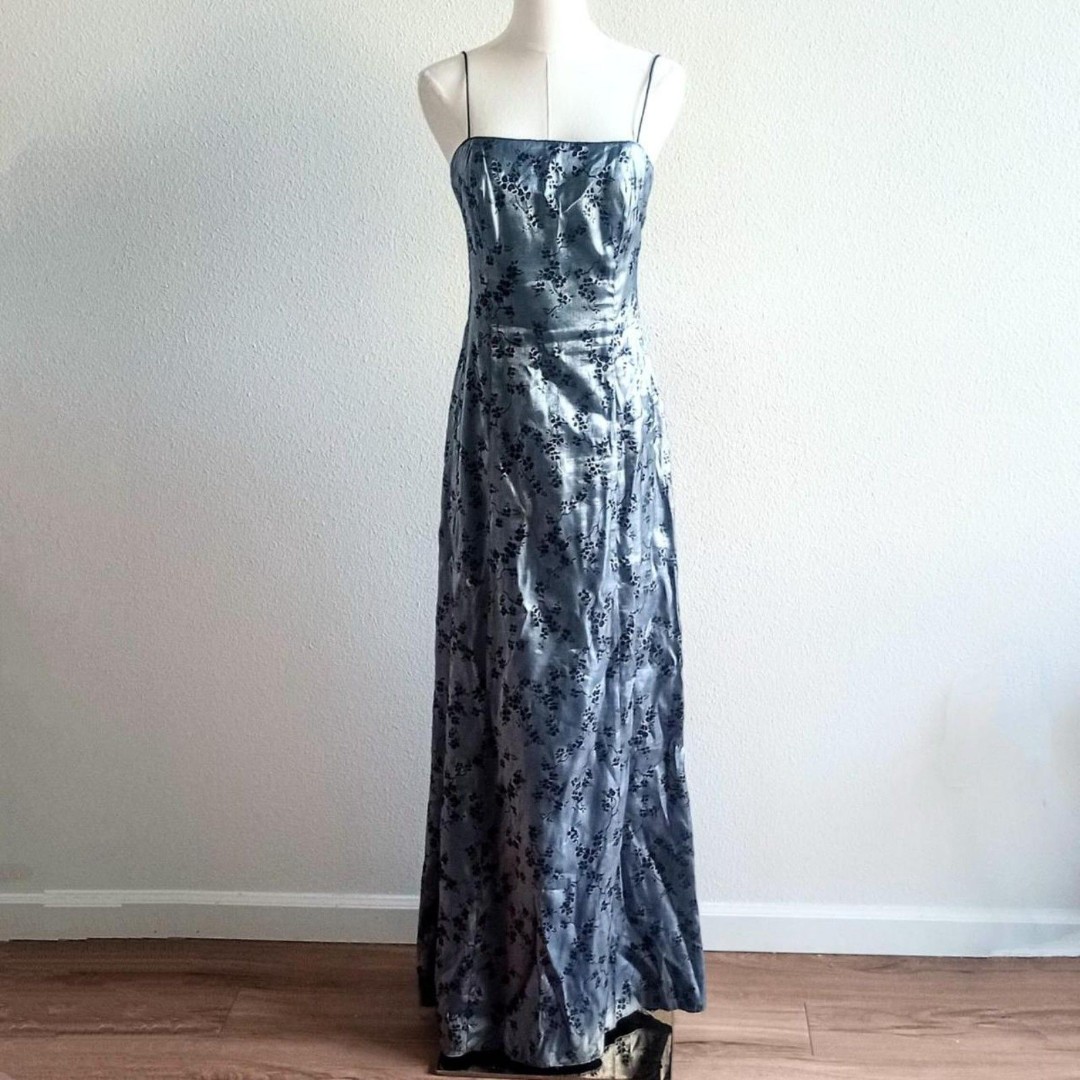 Y2K Black Velvet Floral Fairygoth Prom Dress