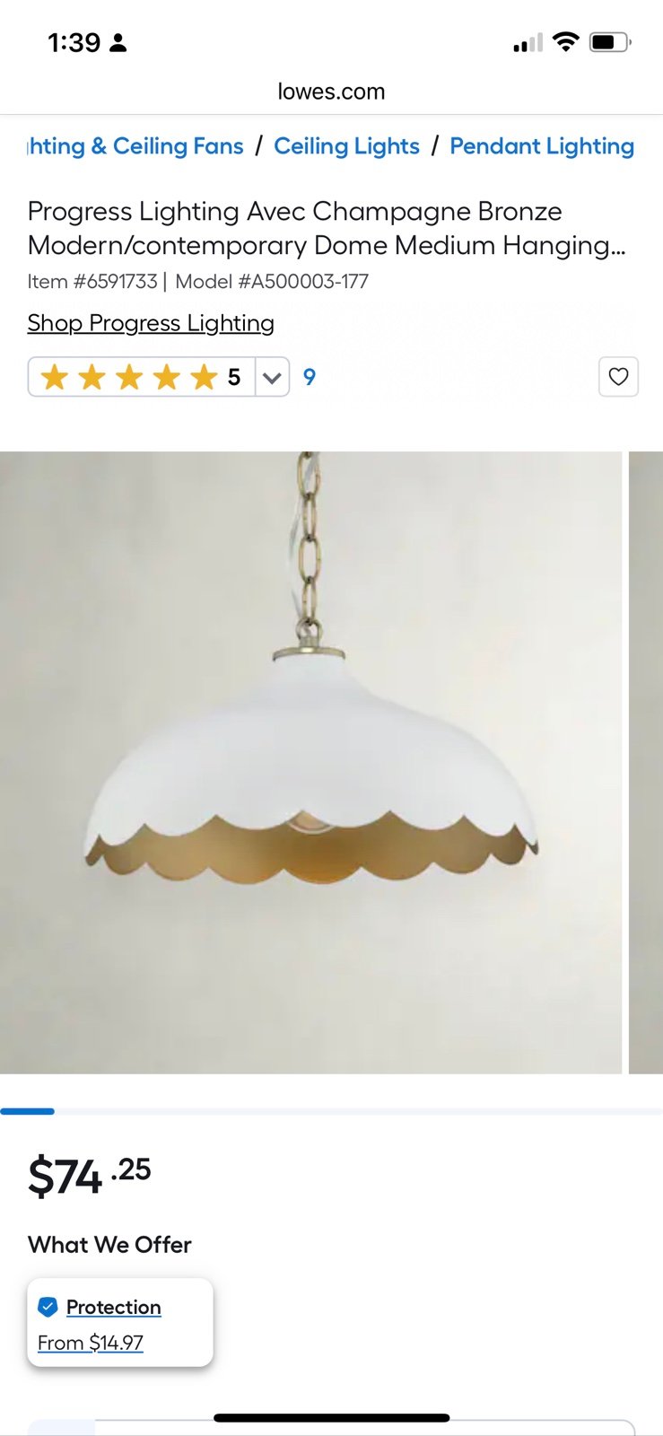 Champagne Bronze Modern/contemporary Dome Medium Hanging light