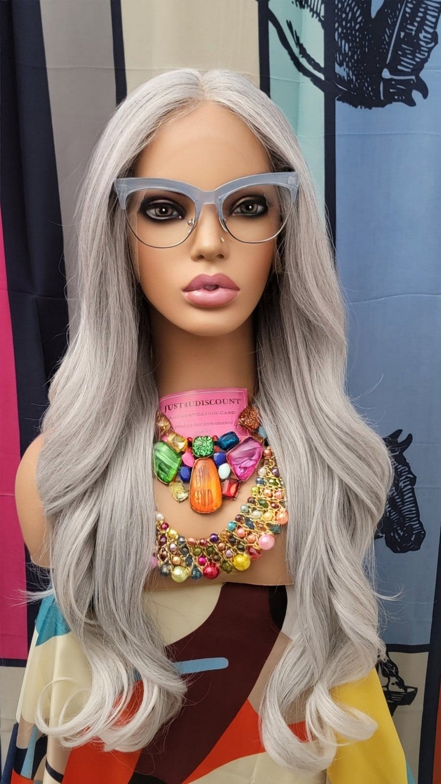 Silver light grey platinum wavy h.d lace front wig with hints of pepper black