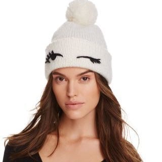 kate spade Winking Pom Pom Cream Beanie