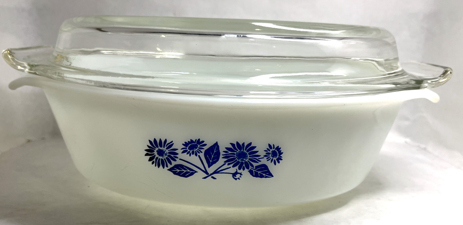 Vintage Anchor Hocking Fire King 1.5Qt OVAL Blue CornFlower Casserole Dish w/Lid