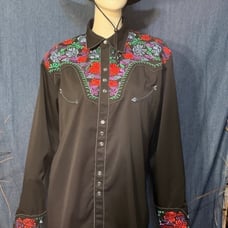 Scully Western Mens Black Polyester L Big Tooled Floral Western Shirt