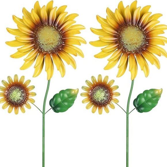 NEW 2 Pack Metal Sunflowers Decorative Garden Stakes,22 Outdoor Garden Decor