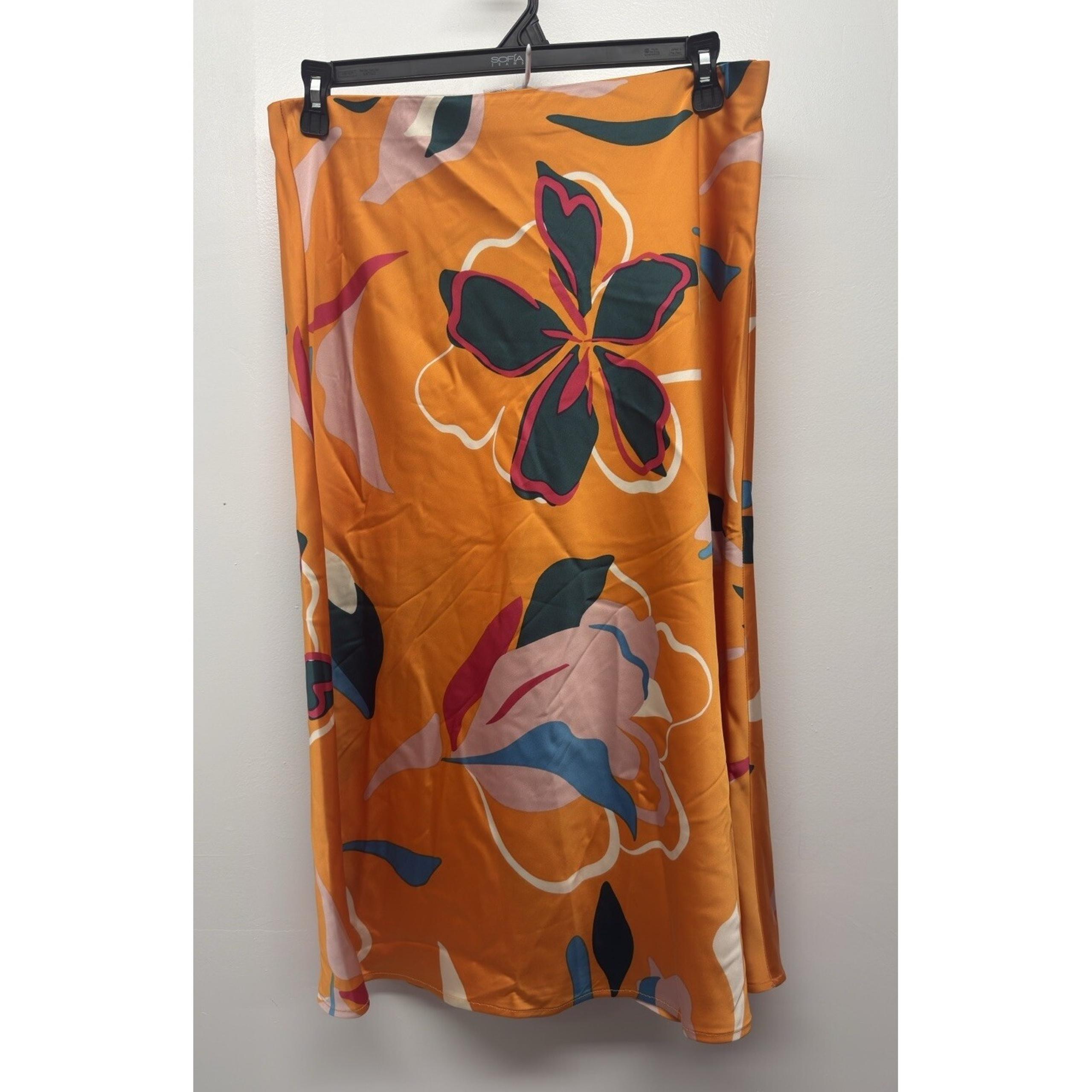 New Women's Sigrid Olsen Midi Skirt Size Large Soft Satin Feel Silky #23