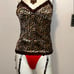Medium velour leopard tank, velour red turtleneck & garter w red panties nwt