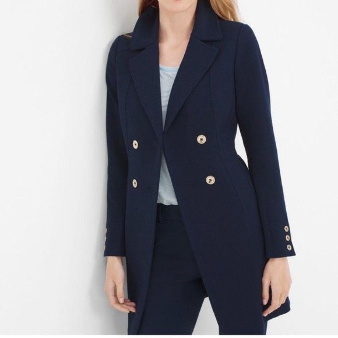 White House Black Market Navy Blue Double Breasted Femme Peacoat NWOT Size M